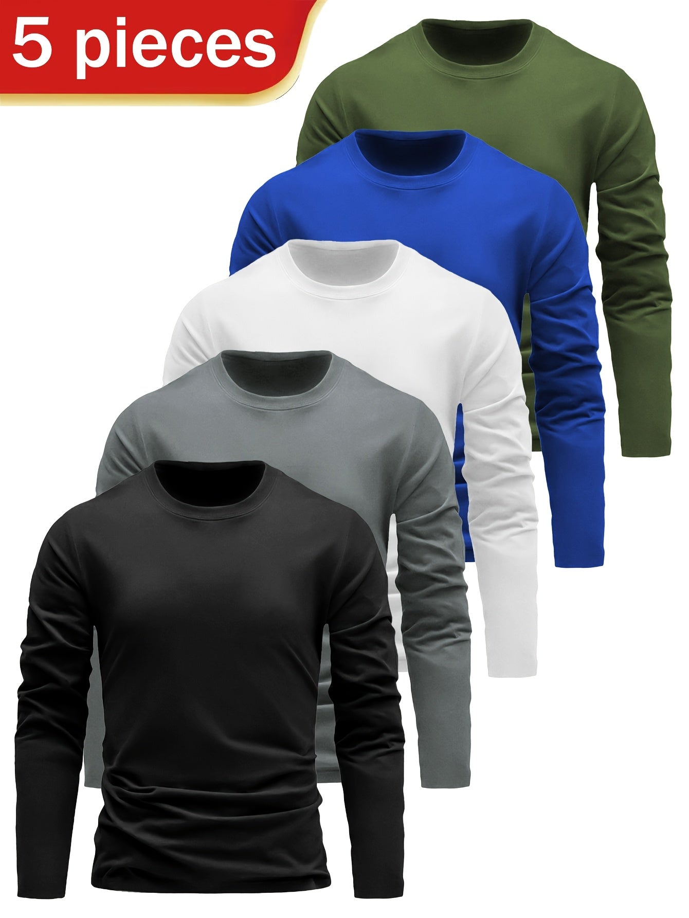 Men's Quick-Dry Sports Shirts 5-Pack - Long Sleeve