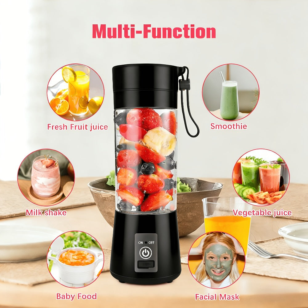 Mini Blender USB Rechargeable 380ml - 6-Blade 22000RPM High-Speed Portable Blender Cup, 304 Stainless Steel, Self-Cleaning, for Smoothies, Shakes & Protein Drinks, Home, Office & Travel, Pink Green Black