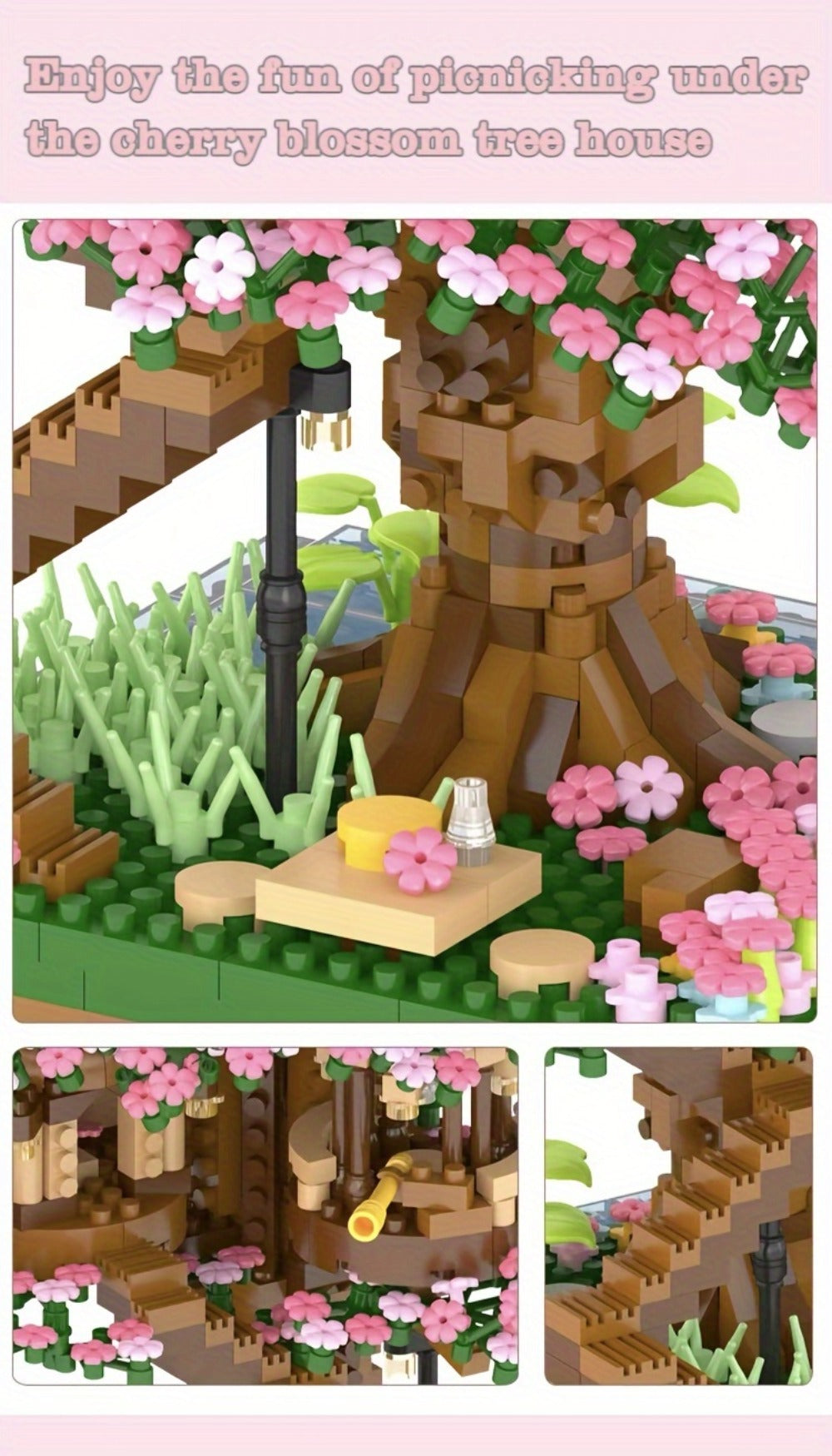 Sakura Cherry Blossom Tree House Building Blocks 1020-2028pcs – DIY Mini Brick Assembly Collectible Display Model, Relaxing Creative Gift for Adults Teens Girls Boys, Birthday Christmas Home Decor