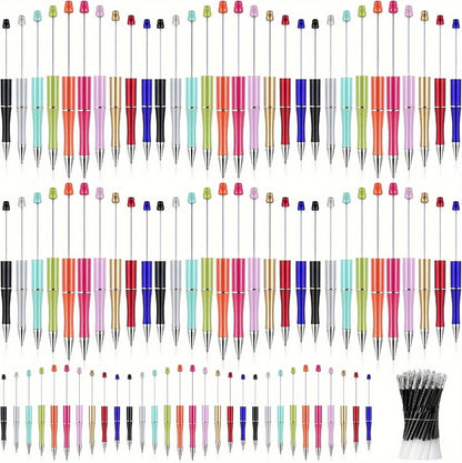 Beadable Pens Bulk 40/60pcs, DIY Bead Ballpoint Pens with Black Ink Shaft, Assorted Random Colors for DIY Crafts, School Office Teachers Bridal Shower Graduation Gifts