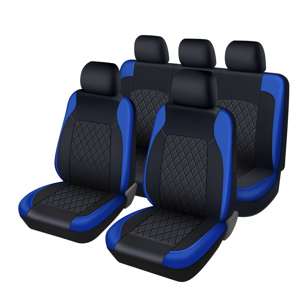 Nappa Leather Car Seat Covers Full Set 5 Seat – Front & Rear Bench Cover, Scratch-Proof Universal Fit for SUV Truck Jeep, Car Interior Accessories, Red / Blue / Black / Gray