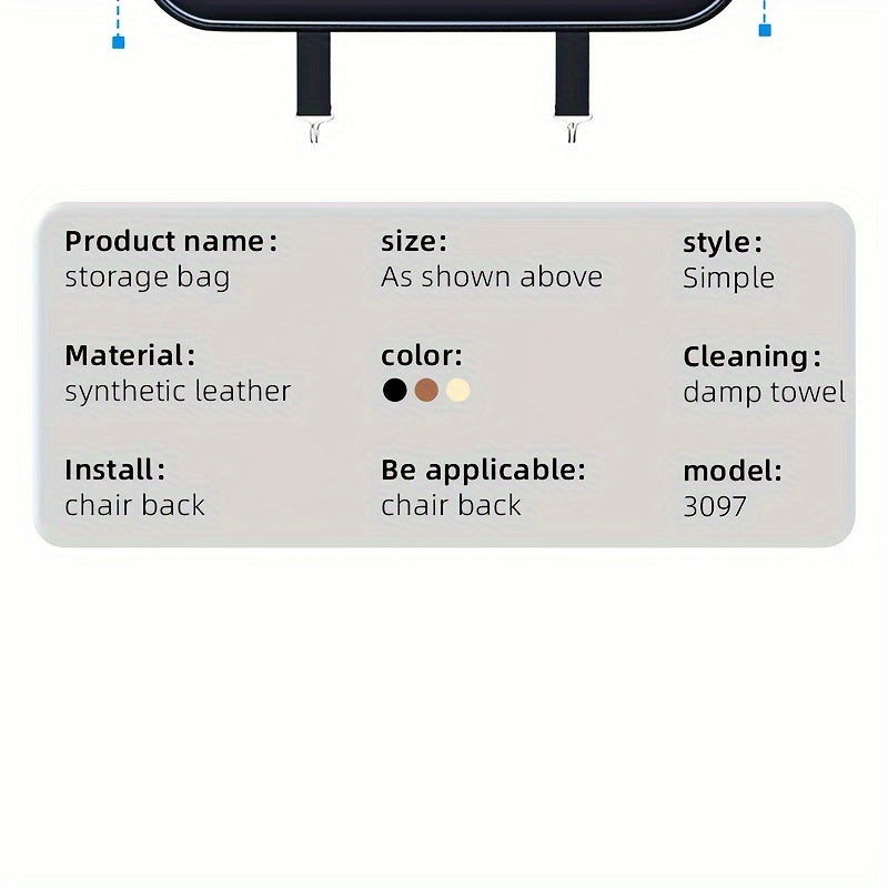 Ling Grid Backrest Storage Bag: Large Capacity, PU Leather, Car Seat Organizer