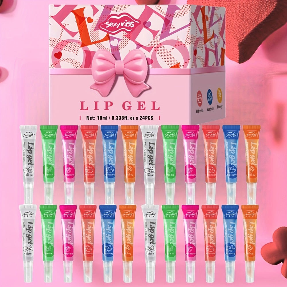 Lip Balm Set 24 PCS Luxury Gift Box Moisturizing Glossy Lip Gel Collection Hydrating Healing Chapped Lips Long Lasting Nourishing Lip Care Kit for Women Girls Birthday Christmas Valentine Gift