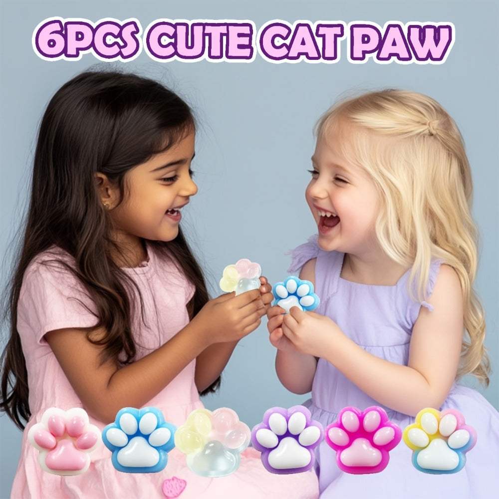 Cat Paw Squishy Fidget Toy 6pcs – Colorful Taba Fufu Squeeze Paw Handmade Soft Sticky Sensory Toys for Kids & Adults, Party Favor Pack for Christmas Easter Halloween Valentine's Day