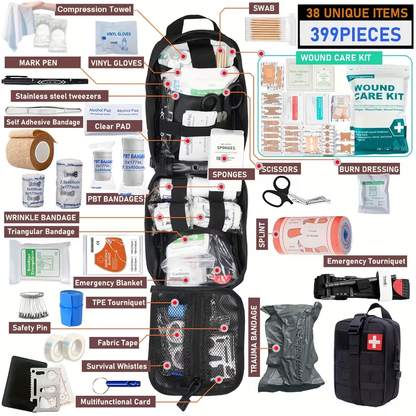 First Aid Kit 399pcs / 99pcs Professional Portable Survival Gear with Splints Scissors Tweezers for Hiking Camping Hunting Car Travel Emergency