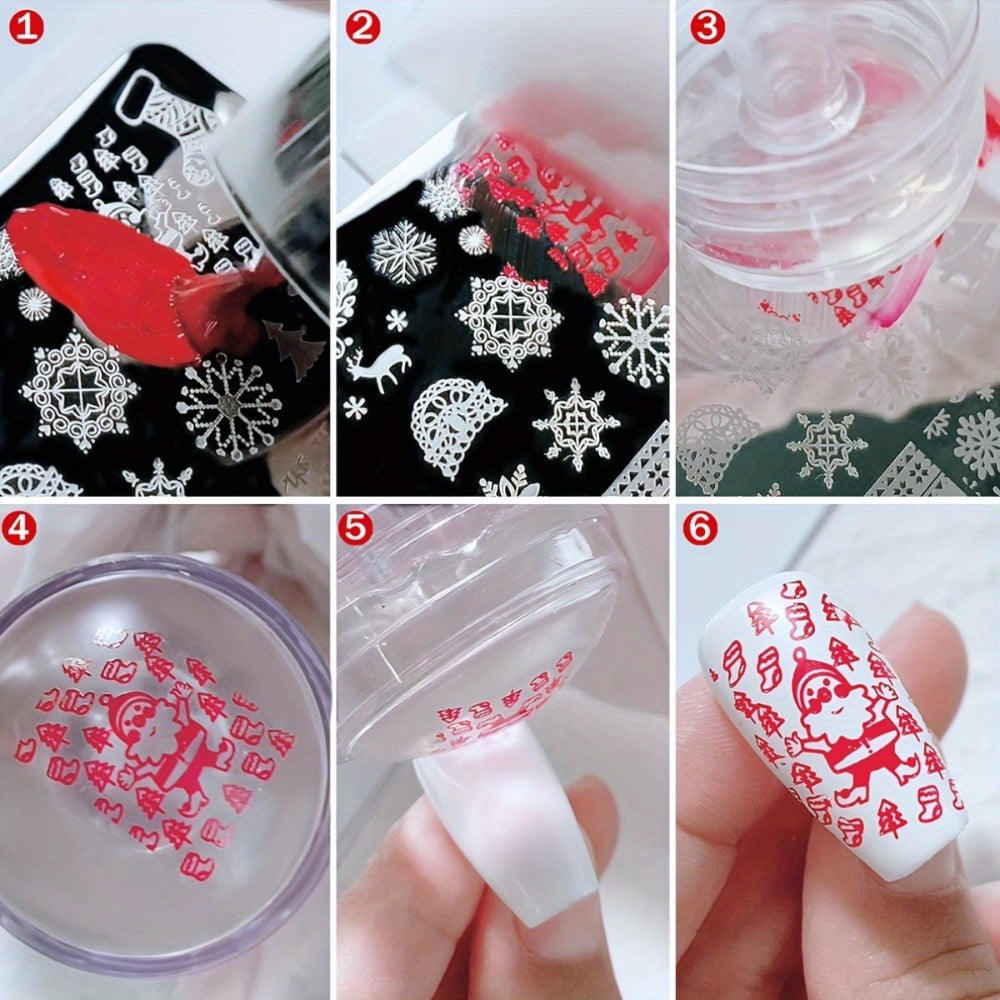 Nail Stamping Plate Set 9Pcs with 7 Mixed Design Stainless Steel Plates – Complete Nail Art Stamp Kit with Stamper & Scraper for Floral Geometric Abstract DIY Manicure Printing, Reusable Beginner & Pro Nail Decoration