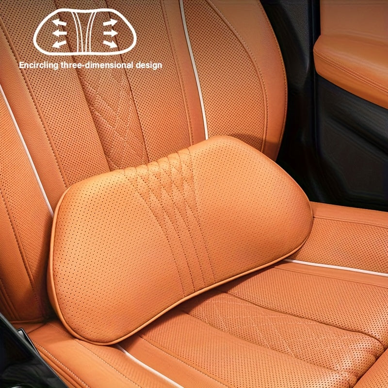 Luxury Car Neck Pillow, Napa Leather Headrest, Seat Cushion, Neck Support Pillow, Car Seat Cushion, Comfortable And Breathable, Lumbar And Neck Support, Exquisite Embroidery, Suitable for All Seasons, Car Interior Decorative Additions