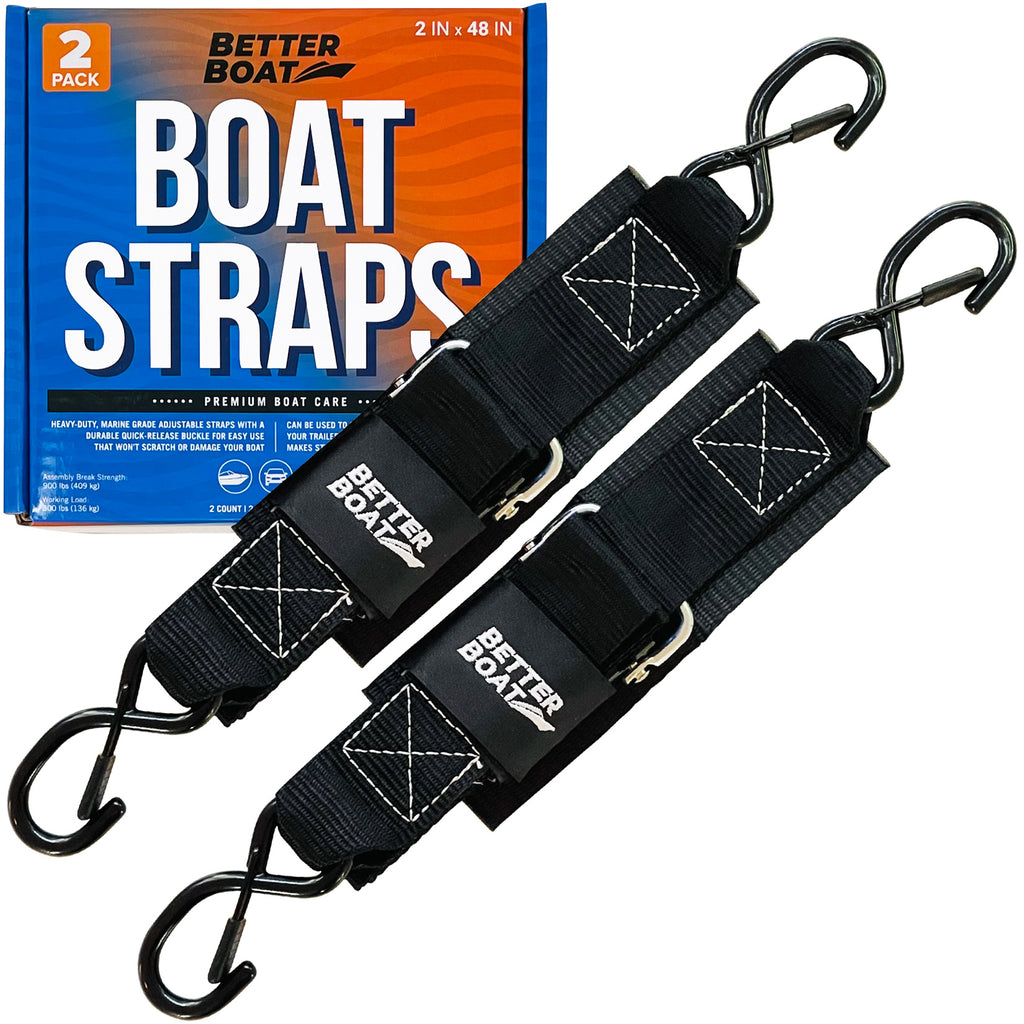 Boat Transom Tie Down Straps Heavy Duty Manual Buckle Clasp Tiedown 2" x 48" Short Small Transit 4 Foot Without Ratchet Boat Trailer Accessories for Boating