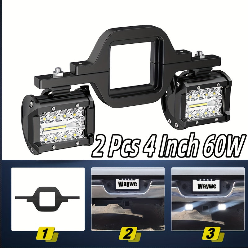 2pcs 18W Spot Driving Fog Light Off Road Led Lights Bar 2" Tow Hitch Bracket With Wiring Harness Kit -2 Leads, Without Battery