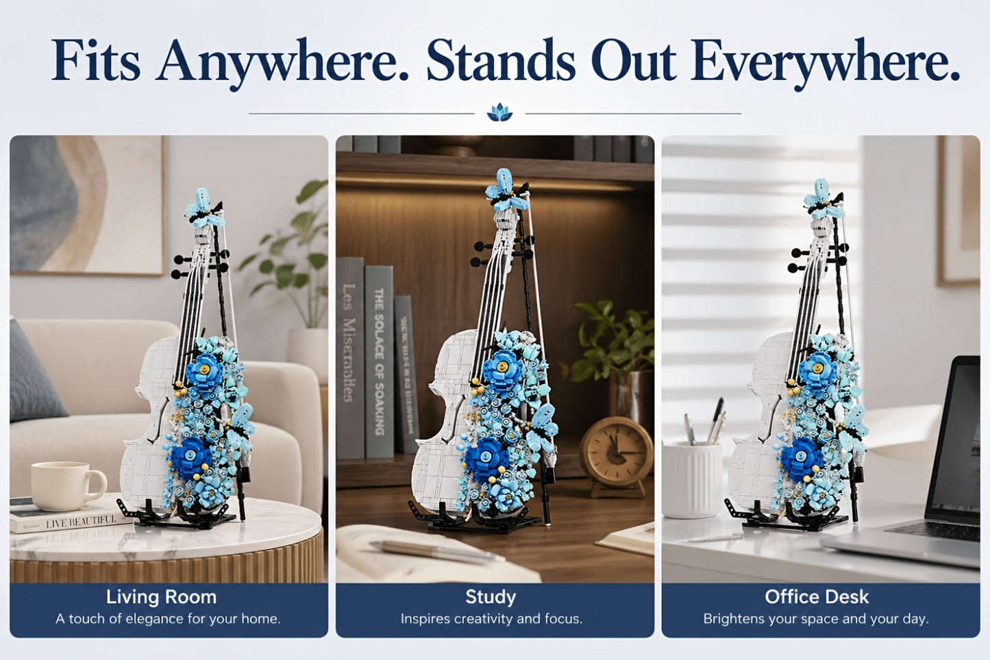 Flower Violin Building Block Set 1419pcs – 3D Musical Instrument Brick Model for Adults & Teens, Elegant Home Office Decor Display, Unique Birthday Father's Day Christmas Gift for Music Lovers