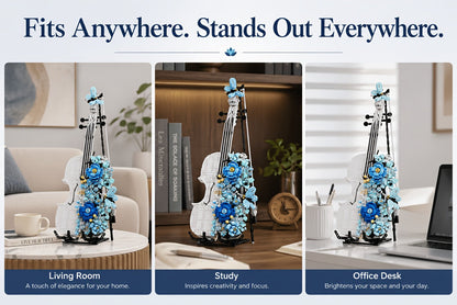 Flower Violin Building Block Set 1419pcs – 3D Musical Instrument Brick Model for Adults & Teens, Elegant Home Office Decor Display, Unique Birthday Father's Day Christmas Gift for Music Lovers