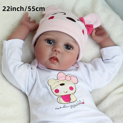 Cloth Body Reborn Baby Doll 22 Inch Soft Vinyl Limbs Sleeping Princess Newborn Girl with Cute Outfit Pacifier Bottle Birth Certificate – Huggable Lifelike Baby Doll Gift for Girls Boys Birthday Christmas