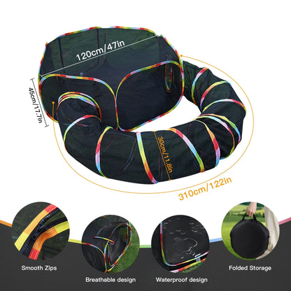 Outdoor Cat Enclosure with Tunnel - Rainbow Cat Playpen Tent with Circle Cat Tunnel for Cats Kittens & Small Animals, Portable Foldable Cat Outdoor Playground for Backyard Patio Garden