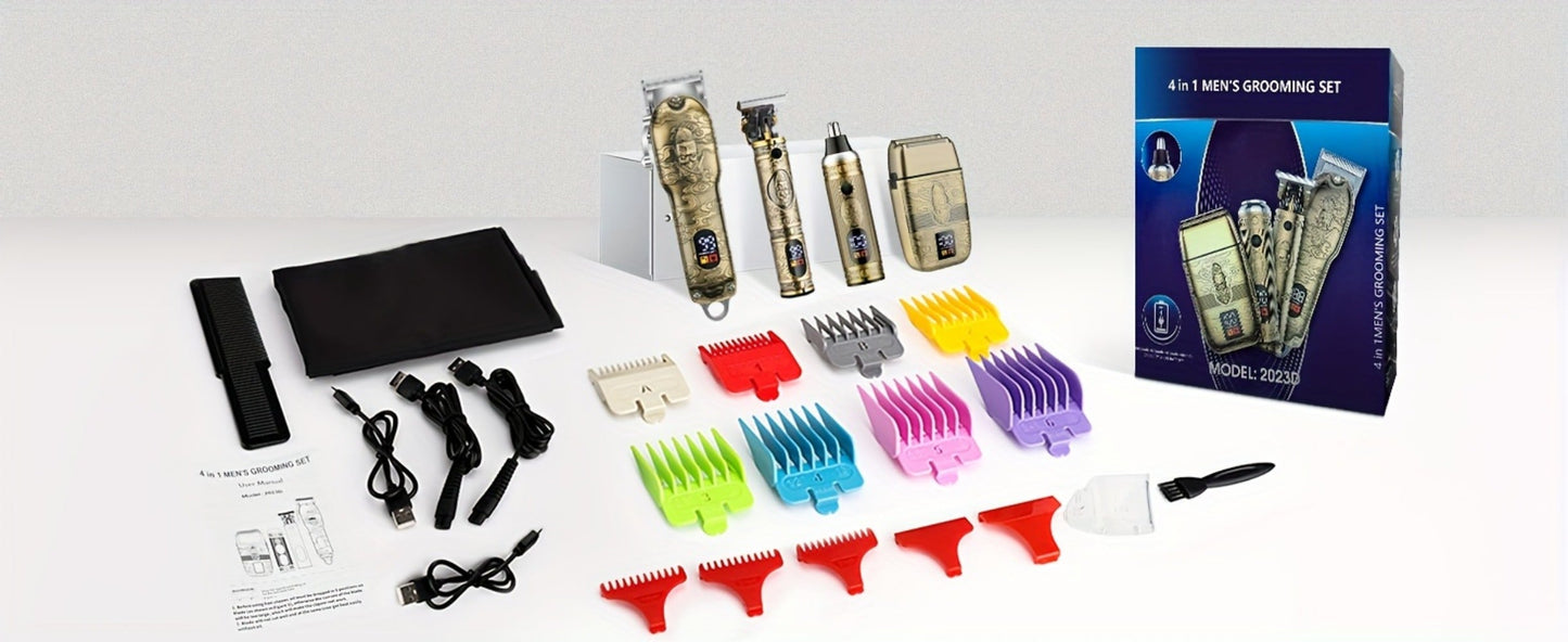 Professional Hair Clippers Trimmer Set for Men - T-Blade Trimmer Nose Hair Trimmer Electric Razor LCD Display USB Rechargeable Zinc Alloy Ergonomic Grooming Kit Bronze