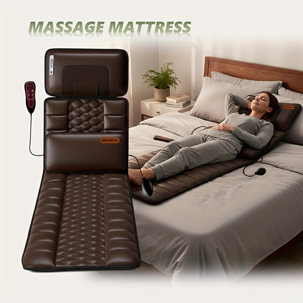 Full Body Shiatsu Massage Mattress – 10-Zone Vibration with Neck Kneading & Hot Compress, 12V Safety Voltage Massage Mat for Back Neck & Waist Relief, Home Relaxation Gift for Men Women