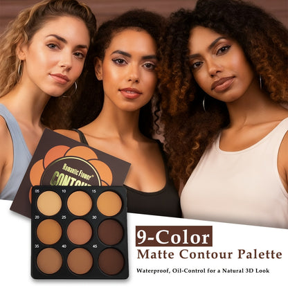 Matte Contour Palette 9 Colors Face Contouring Bronzer Kit Deep Brown Tones Buildable Blendable Multi-Use Professional Sculpting Makeup for All Skin Tones Women