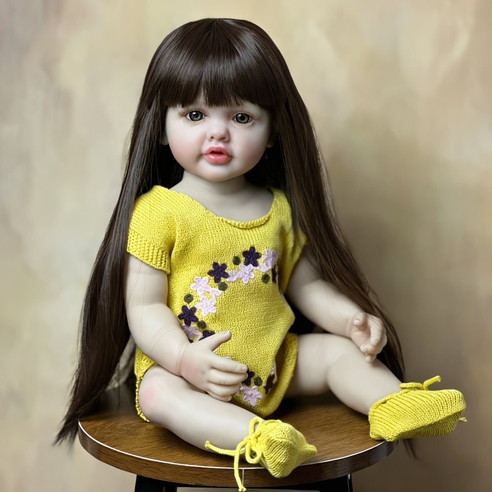 Reborn Baby Doll 22 Inch Princess Toddler Full Vinyl Body Can Stand Sit & Lie Bath-Safe 1.4kg – Acrylic Eyes Attached Wig Includes Outfit Pacifier Bottle & Birth Certificate, Realistic Girl Gift 55cm