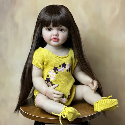Reborn Baby Doll 22 Inch Princess Toddler Full Vinyl Body Can Stand Sit & Lie Bath-Safe 1.4kg – Acrylic Eyes Attached Wig Includes Outfit Pacifier Bottle & Birth Certificate, Realistic Girl Gift 55cm