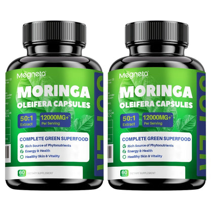 Moringa Capsules 12000mg Organic Superfood Supplement - Antioxidant, Immune Support, Skin Health & Natural Energy for Women & Men - Stimulant-Free Green Superfood Daily Capsules 60-180 Count
