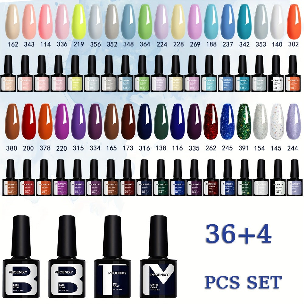 36 Colors Gel Nail Polish Kit 40pcs UV Gel Nail Set with Base Coat Glossy Matte Top Coat Pink Blue Red Glitter Sequin Gel Polish for Home Manicure Nail Art Gifts for Women