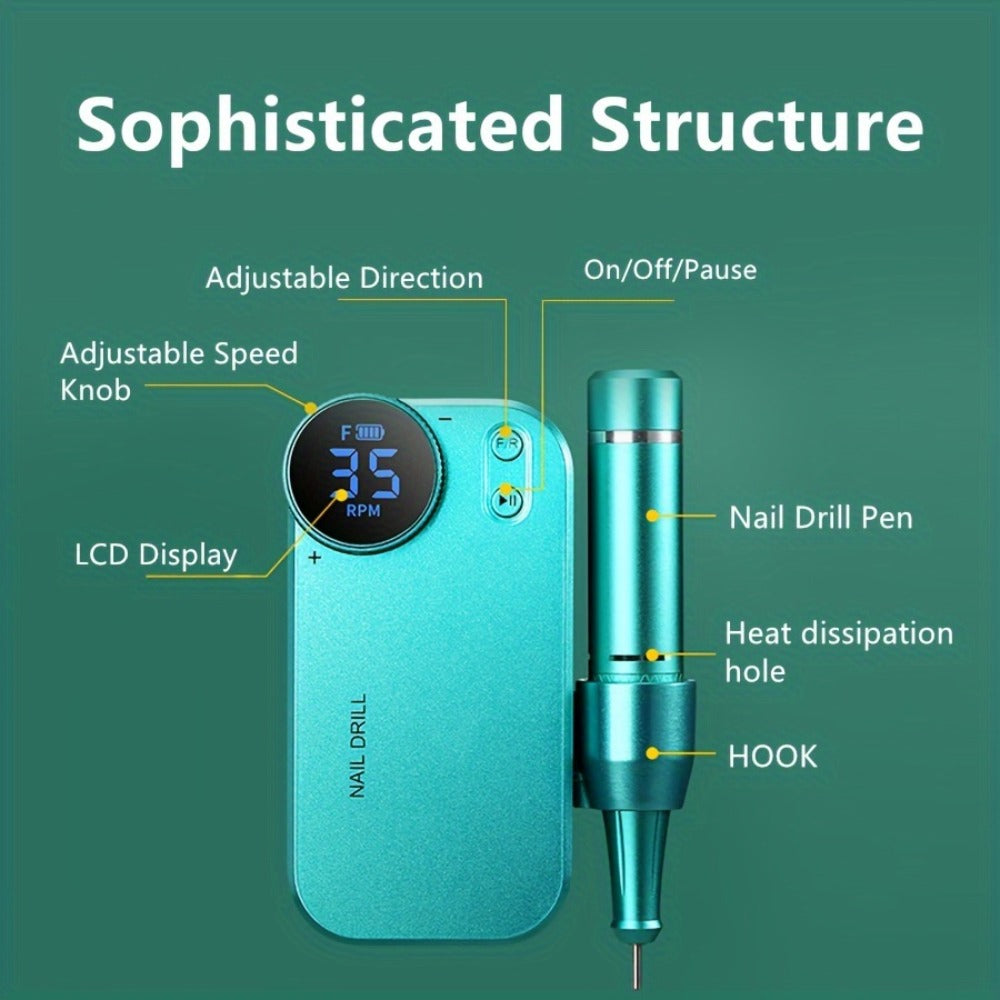 Electric Nail Polisher & Buffer Rechargeable High Power — Professional Manicure Pedicure Machine for Nail Buffing Polishing Dead Skin Callus Removal, Cordless Nail Shine Tool for Home & Salon, 5 Colors