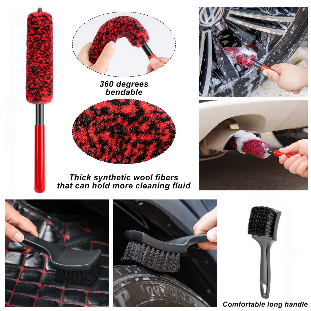 FCLUSLL 8pcs Car Wheel And Tire Cleaning Brush Set: A Flexible And Durable Set Of Wheel Cleaning Brushes, Suitable for Wheels And Tires