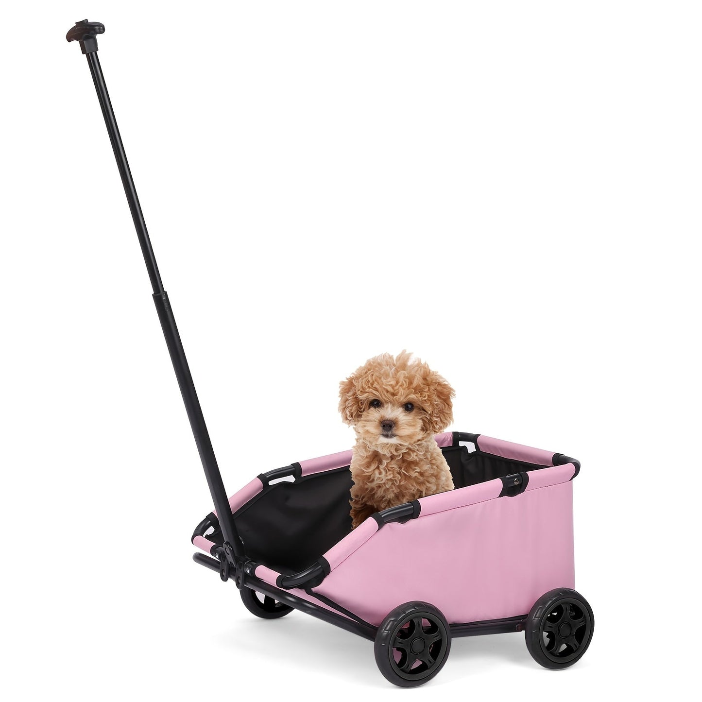 Pet Stroller for Small Dogs & Cats Foldable Mini Dog Wagon with Extendable Pull Handle, Built-In Cushion, Safety Rope & Storage Bag - Lightweight Travel Cart for Small Pets