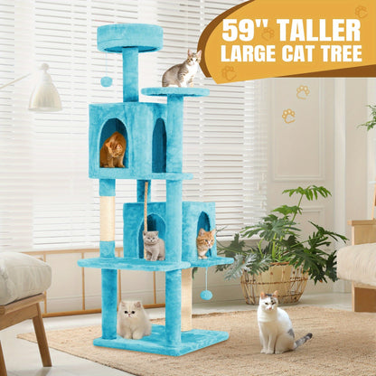 Cat Tree Tower 59 Inch Large Multi-Level Cat Tower for Indoor Cats with Plush Resting Area, Sisal Scratching Post & Hanging Ball Toy – Tall Cat Furniture for Bedroom Living Room, Multiple Colors
