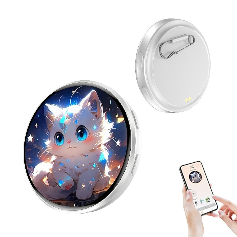 Electronic Anime Badge with Display Screen – Dynamic Touch, High Frame Rate, 600mAh Battery, Bluetooth 6.0 & USB Magnetic Charging | Digital Brooch for Cosplay, Concerts & Anime Fans | Black White Purple