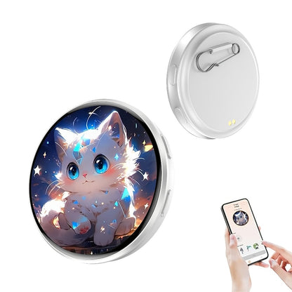 Electronic Anime Badge with Display Screen – Dynamic Touch, High Frame Rate, 600mAh Battery, Bluetooth 6.0 & USB Magnetic Charging | Digital Brooch for Cosplay, Concerts & Anime Fans | Black White Purple