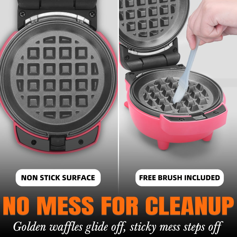 Mini Waffle Maker 4-in-1 with Removable Plates – Waffle, Pancake, Donut & Heart Shape, Non-Stick, Easy Clean, Recipe Included, Compact Breakfast Maker for Home