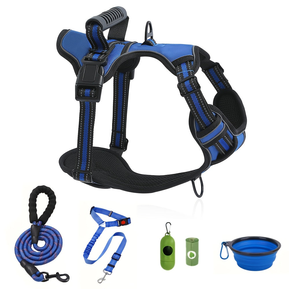 Dog Harness and Leash Set No-Pull Reflective Adjustable Oxford Vest with 2 Leash Clips Easy Control Handle for Small Medium Large Dogs XS-XL 5 Colors