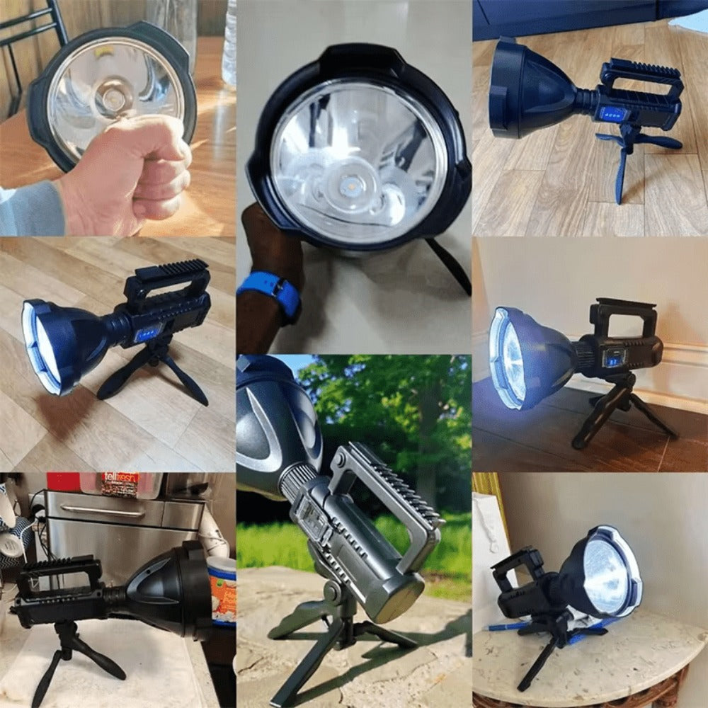 XHP90 High Power LED Flashlight USB Rechargeable Powerful Spotlight Searchlight – 4 Modes, Camping Lantern Torch with Bracket for Fishing Camping Hiking Hunting Outdoor Adventure Patrol