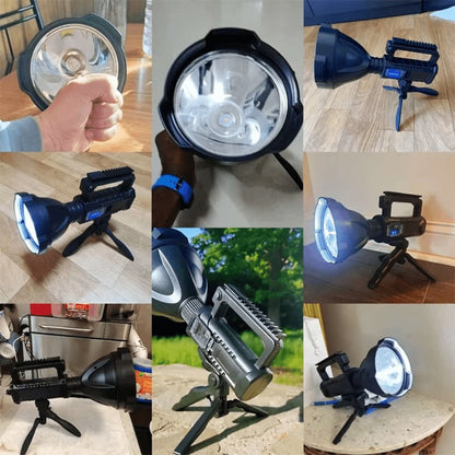 XHP90 High Power LED Flashlight USB Rechargeable Powerful Spotlight Searchlight – 4 Modes, Camping Lantern Torch with Bracket for Fishing Camping Hiking Hunting Outdoor Adventure Patrol