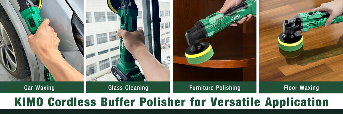 KIMO 20V Cordless Buffer Polisher Kit, 24 Accessories, 2 X 2000mAh Batteries, Car Polisher W/ 6 Variable Speed Up to 3634RPM, Cordless Polisher for Car Detailing Waxing Polishing Scratch Removing Bathroom Cleaning