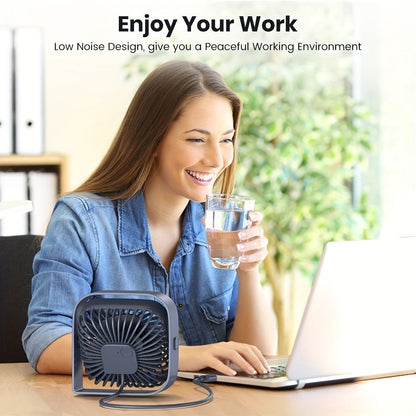 USB Desk Fan Portable, Small Personal Fan 3 Speed Settings 360° Rotation Silent Operation, Compact Lightweight USB Powered Cooling Fan for Home Office Dorm Bedroom Travel, Grey Blue Pink White