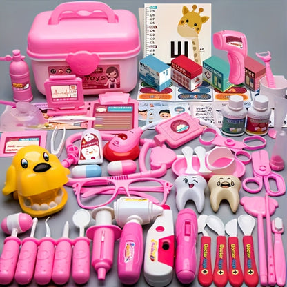 Pink Doctor Pretend Play Toy Set 40pcs for Girls – Simulation Nurse Kit with Stethoscope Injection Dental Tools – Halloween Christmas Birthday Gift for Kids Ages 3+