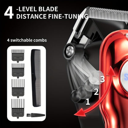 900mAh LCD Hair Clippers for Men – USB Rechargeable Cordless Electric Trimmer with Limit Combs & Cleaning Brush, Professional Fade Barber Clipper for Home Use, Black Red