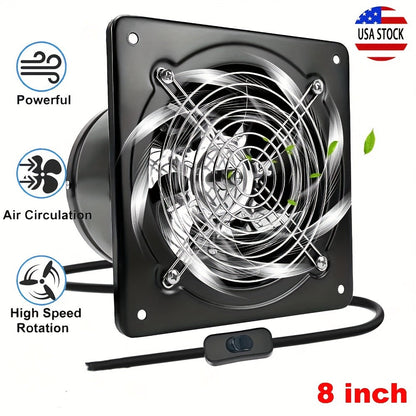 Exhaust Fan 8 Inch Wall Mount Ventilation Fan – 40W Pure Copper Motor, Backdraft Damper, Metal Fume Extractor with Switch for Kitchen, Bathroom, Garage, Shop & Smoking Room