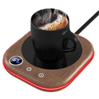 Smart Electric Coffee Mug Warmer 40W – Desktop Coffee Cup Thermos with Temperature Display, 3 Heat Settings, 1–12 Hour Timer & 4-Hour Auto Shut-Off, Keeps Coffee Tea Milk Cocoa Warm – Wood Grain Father's Day Gift