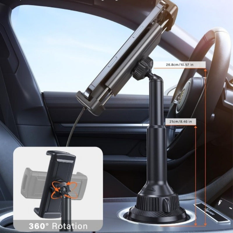 APPS2 Car Tablet Holder for Car, Adjustable Clamp Mount (Up to 8.3"), 10.57" Height Adjustable Ipad Holder for 4.3"-11" Cell Phones And Tablets, Perfect Travel Companion