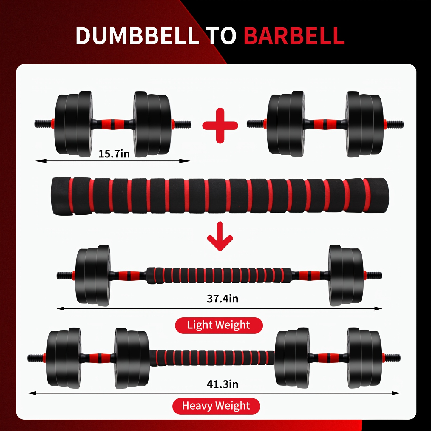 Adjustable Dumbbell Set 44lb | Men Women Free Weight Barbell with Thick Connecting Bumper Plates | Home Gym Strength Training Equipment Combo for Fitness Workout Black