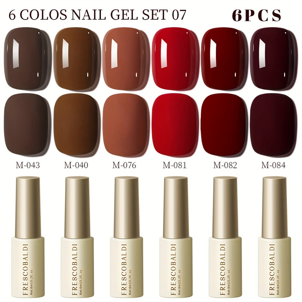 Solid Color Gel Nail Polish Set 6pcs Self-Leveling Soak-Off UV LED High Gloss Chip-Resistant – Popular Salon Shades for Daily Manicure, 8 Color Palettes Available, Nail Art Gift for Women