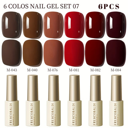 Solid Color Gel Nail Polish Set 6pcs Self-Leveling Soak-Off UV LED High Gloss Chip-Resistant – Popular Salon Shades for Daily Manicure, 8 Color Palettes Available, Nail Art Gift for Women