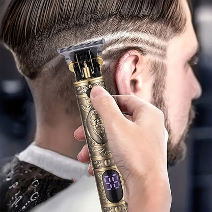 Retro T-Blade Wireless Hair Clipper for Men — Vintage Design Electric Trimmer Set with LED Display USB Charging Multiple Accessories, T9 T10 Models Bronze Gold Black, Grooming Gift for Him
