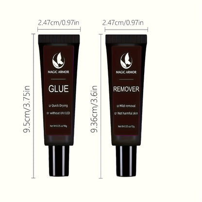 Super Strong Nail Glue & Remover Kit 10g - Long Lasting Adhesive for Acrylic Press-On False Nails - Precision Tip Applicator Clear Drying DIY Salon Nail Art for Women Girls Beginners