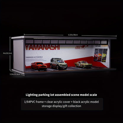 1/64 Scale Diecast Display Case with LED Light & Clear Acrylic Cover – Parking Garage Diorama Showcase with 6 Spaces for Die-Cast Model Cars, Collector Gift