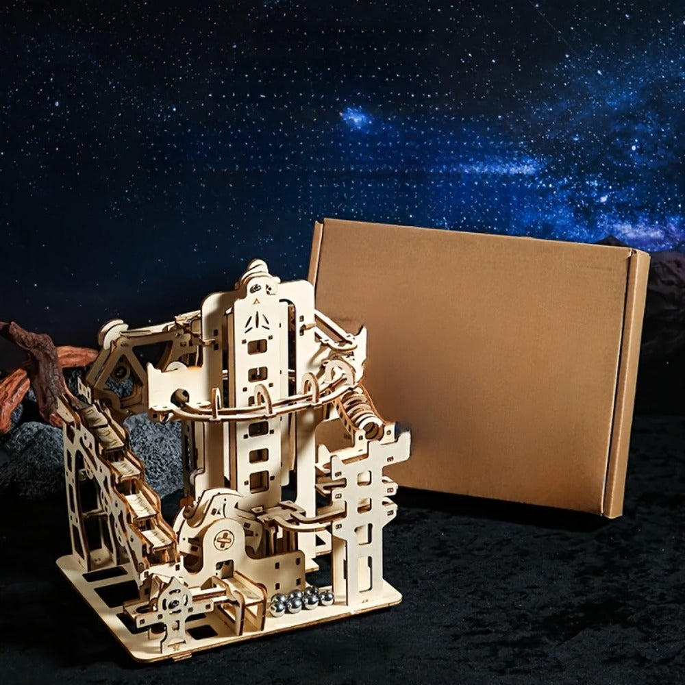 Wooden Ball Track Puzzle Model Kit – STEM Engineering Building Set for Adults & Teens, Kinetic Marble Run Expansion Sets A & B, Brain Teaser DIY Craft, Unique Birthday Gift for Men Women