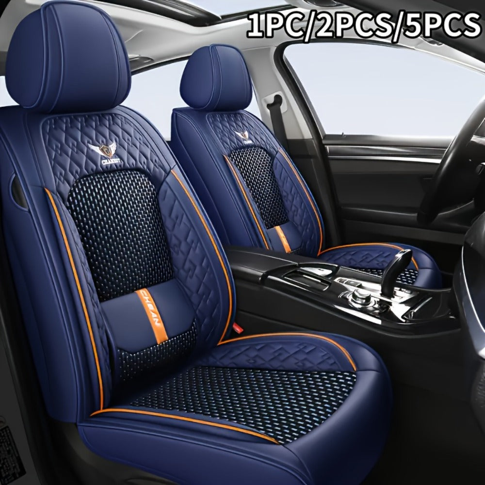 Car Seat Covers Full Set – Faux Leather 5-Seat & 2-Front Options, 3D Diamond Embroidery, Waterproof & Non-Slip for SUVs, Sedans & Trucks