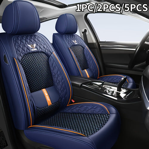 Car Seat Covers Full Set – Faux Leather 5-Seat & 2-Front Options, 3D Diamond Embroidery, Waterproof & Non-Slip for SUVs, Sedans & Trucks